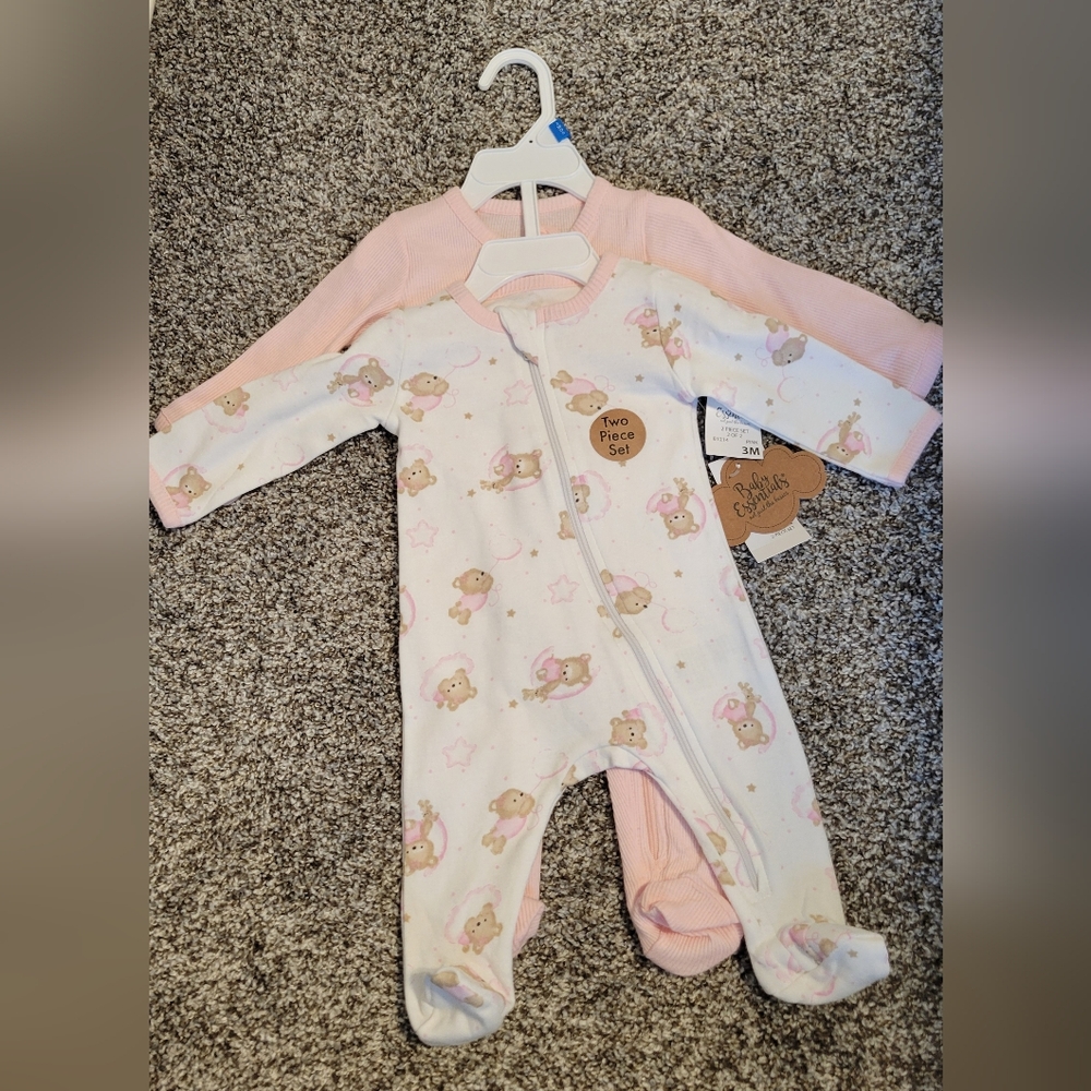 Baby Essentials Pink and White Footie Set